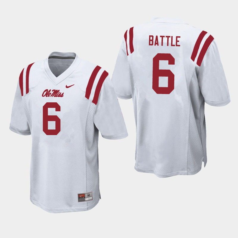 Men #6 Miles Battle Ole Miss Rebels College Football Jerseys Sale-White